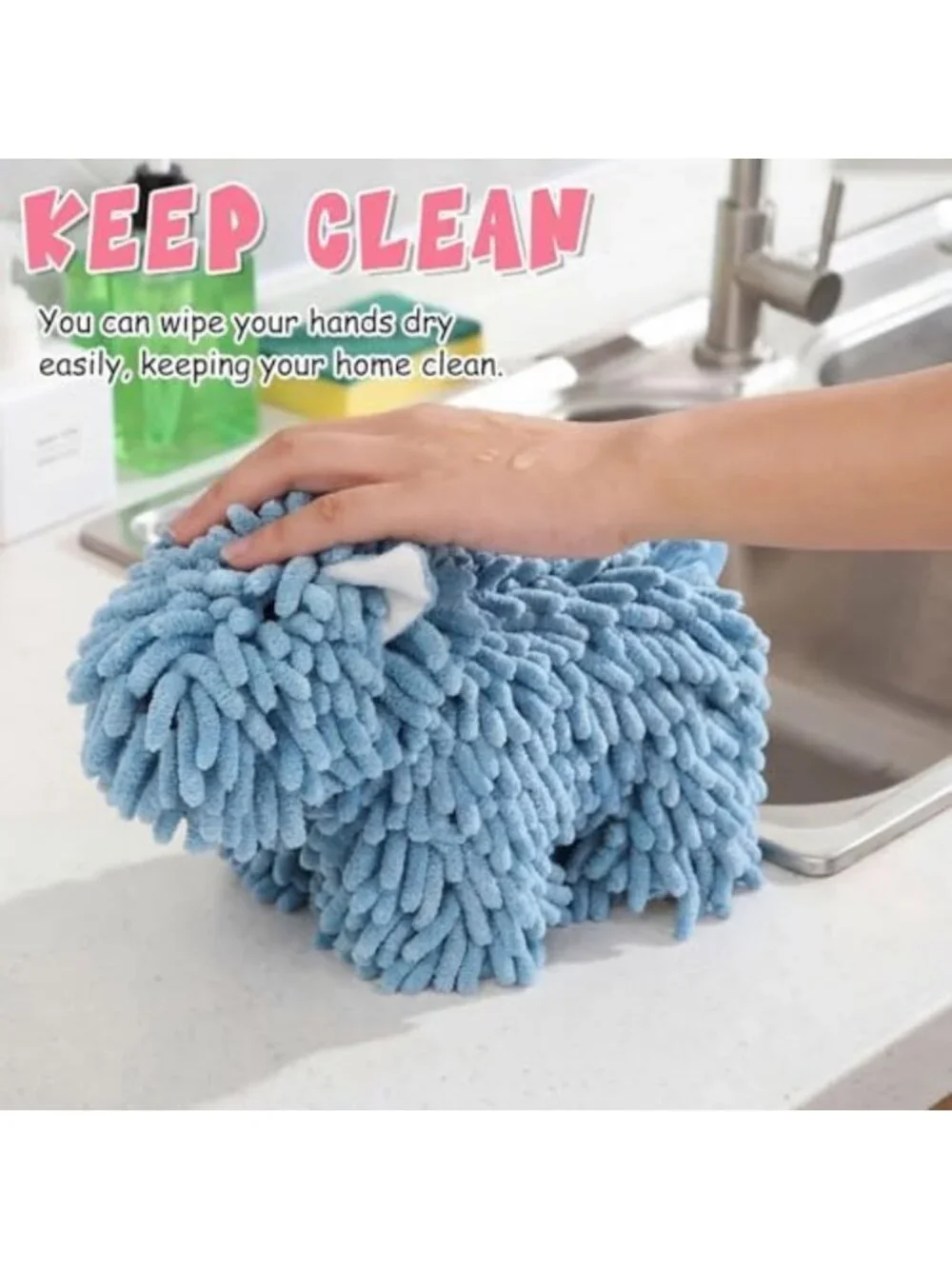 Soft Chenille Dog Hand Towels Set of 4 - Gray, Brown, Pink, Blue - Cute Dog
